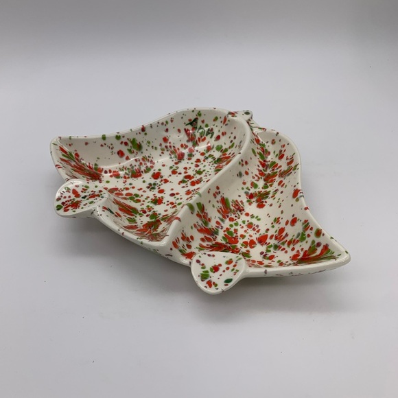 Vintage Spatter White Handmade Ceramic Christmas Bells Candy Nut Or Trinket Dish - Picture 3 of 14